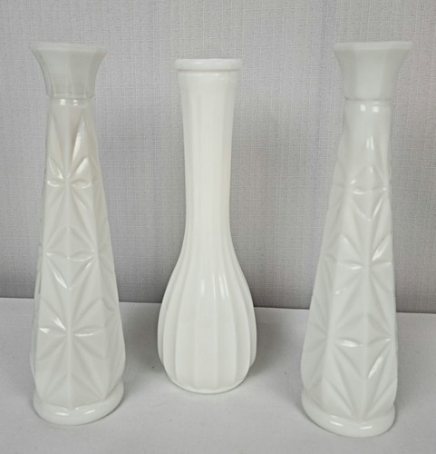 Milk Glass Bud Vase Lot Set of 3 Wedding Decor Flower Arrangements Spring Decor