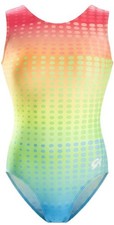 GK Elite Gymnastics Rainbow Leotard With Scrunchie Size AM Brand New