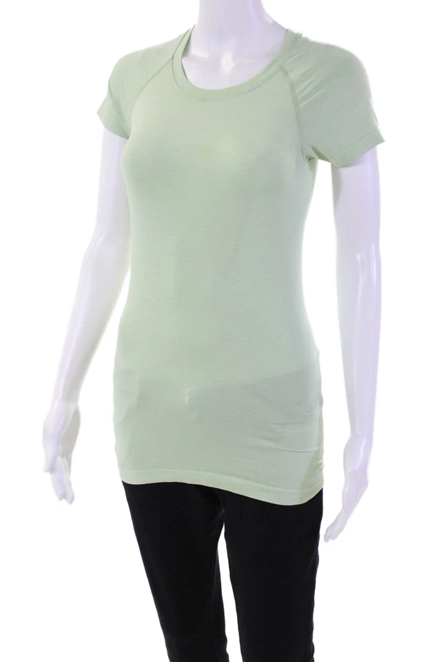 Top Lululemon Mujer Algodón Manga Corta Cuello Redondo Rayas Verde Talla S Foto 2 de 4