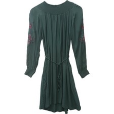 Fat Face Teal Embroidered Boho Dress UK 12 Women's Long Sleeve Pockets Preloved