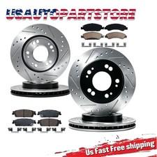Front and Rear Drilled Slotted Rotors Brake C...