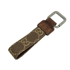 GUCCI GG Canvas Key Ring 042 01 0840 Dark Brown Brown Yellow Leather Canvas -