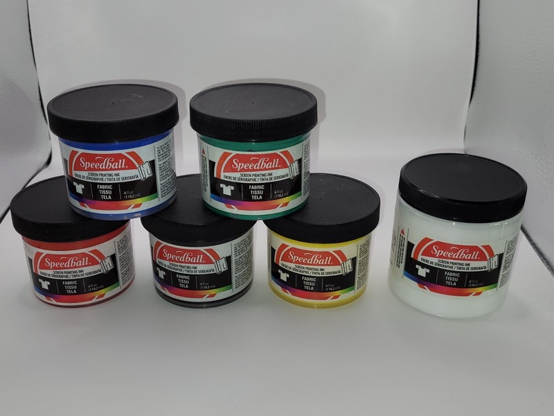 Speedball screen printing ink for fabric, 4 oz and 8 oz jars - lot of six colors