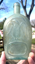 NICE AQUA HISTORIC DOUBLE EAGLE FLASK CUNNINGHAM PITTSBURGH 1860'S ERA DUG L@@K