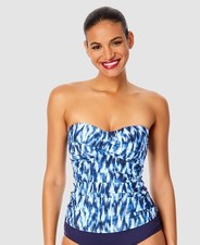 Anne Cole Women's Twist-Front Shirred Bandeau Tankini Top Blue Size M 0960