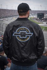 Chevrolet Chevy West Ark Black Satin Bomber Jacket Mens Large USA Vtg Geniune