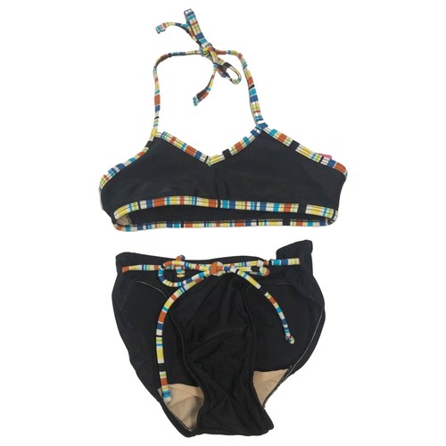 Girls 2pc Black Stripe Bikini Swim Suit X-Small (4-5) - Picture 1 of 2