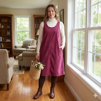 The Vermont Country Store Berry Corduroy Jumper Dress Plus Size 1X Pockets  Midi | eBay