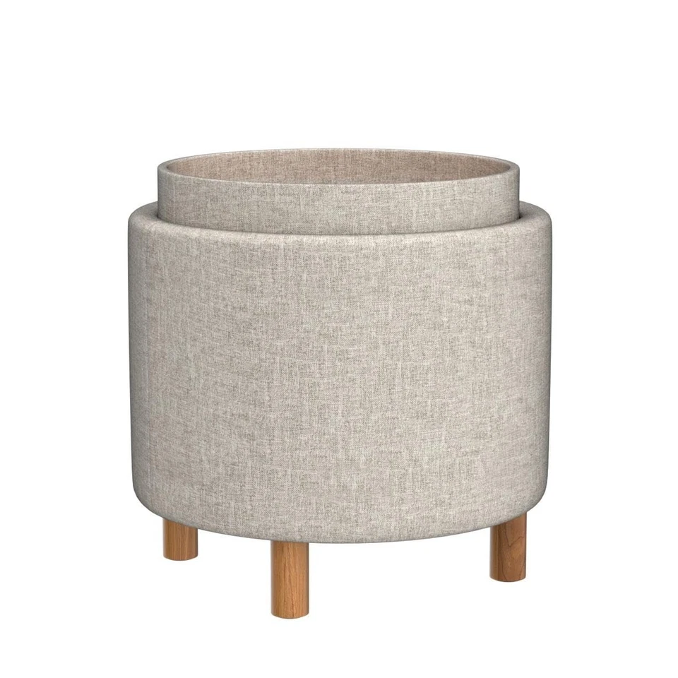 Otomana de almacenamiento redonda Giantex con bandeja, reposapiés de acento con acolchado suave, Foto 4 de 4