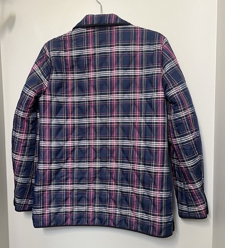 Coach Quilted Navy Blue & Purple Plaid Print Long Sleeve Snap Front Jacket Sz XS - Picture 13 of 13