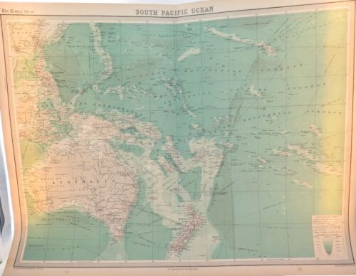 .1922 SUPERB SCARCE LARGE MAP of “SOUTH PACIFIC OCEAN". VERY NICE! - Afbeelding 1 van 4