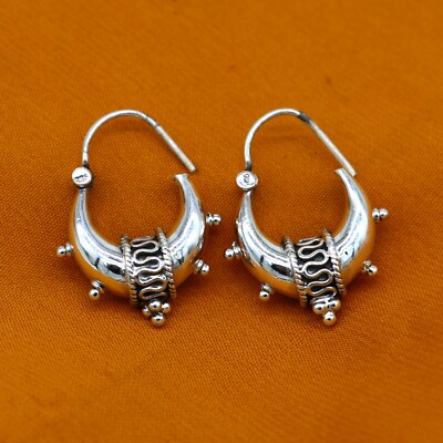 925 sterling silver plain shiny traditional cultural design hoops