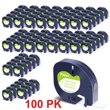 100PK For DYMO LetraTag Plus LT-100H Tape Refills 91330 Label White Paper 12mm