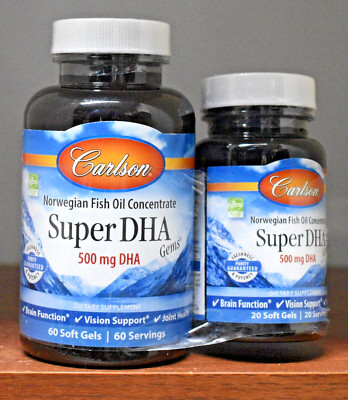Carlson  Super DHA Gems 500 mg Norwegian Fish Oil Concentrate 60 + 20 Softgels