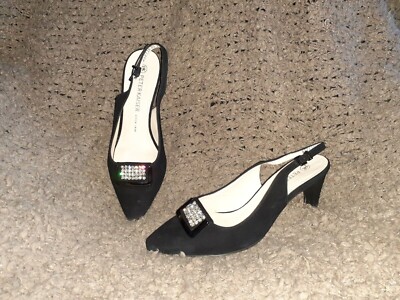 PETER KAISER-Black Suede w/Jeweled Vamp-Adjustable Slingback-Sz 4.5 UK-6.5 US-EX