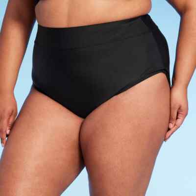Kona Sol Bikini Bottom Tummy Control Full Coverage High Waisted Black 3X NEW