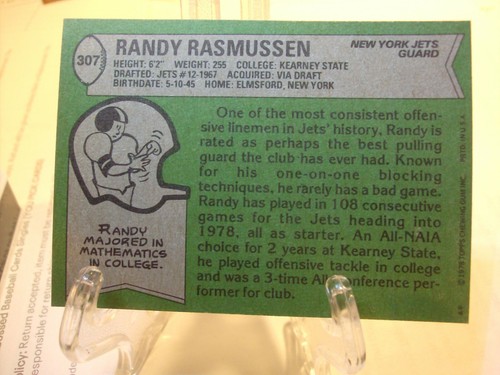 1978 Topps Football Card #307 Randy Rasmussen (81480) - Picture 2 of 2