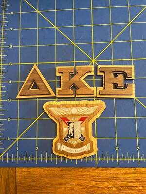 Delta Kappa Epsilon Double Raised Wood Letters (1.5'') and Crest (3.5'') Combo