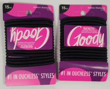 Lot of 2 Goody Womens Ouchless Braided Elastics, Black, 15 Count