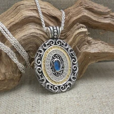 Sterling Silver & 14K Gilding Celtic Shield w CZs & Synthetic Blue Sapphire Box