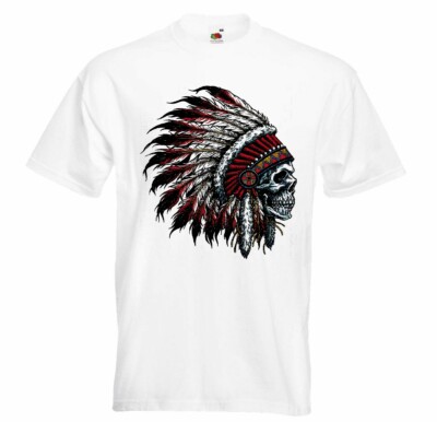 T-Shirt SKULL INDIANER MIT KOPFSCHMUCK INDIANER HÄUPTLING ROTHAUT WESTERN INDIAN