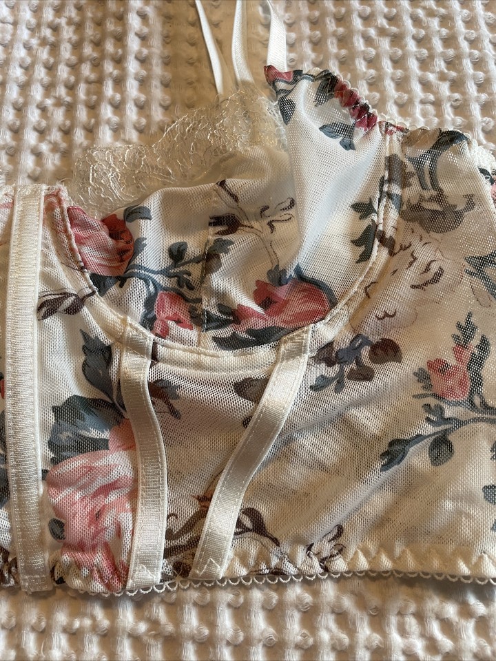 Womens Corset Bra Flower See Through Underwire Boned Sheer Corset Bra
