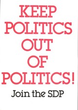 1980's Political Postcard Keep Politics Out Of Politics Join SDP unposted