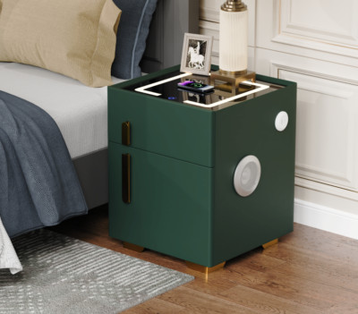 Modern Solid Wood Intelligent Bedside Table With 1 Storage Drawer And 1 Safe