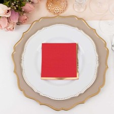 RED 50 Soft 2 Ply Disposable Dinner Cocktail Paper Napkins with Gold Foil Edge