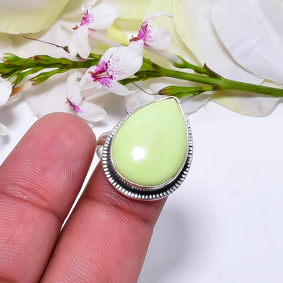 Anillo de joyería de plata de ley 925 con piedras preciosas crisoprasa de limón, anillo único Foto 3 de 4