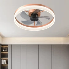 20'' Gold 3 Color Flush Mount LED Reversible Ceiling Fan Light Kit 6 Speeds Lamp