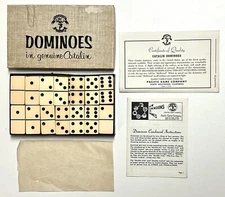 Vintage Pleasantime Games Pacific Game Co 6x6 Catalin Dominoes Box Instructions