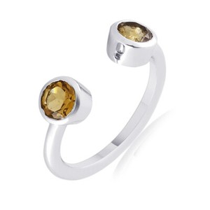 Authentic Citrine Stackable Two Stone Ring 14K Gold Plated Sterling Silver 925 - 0.91 Cttw
