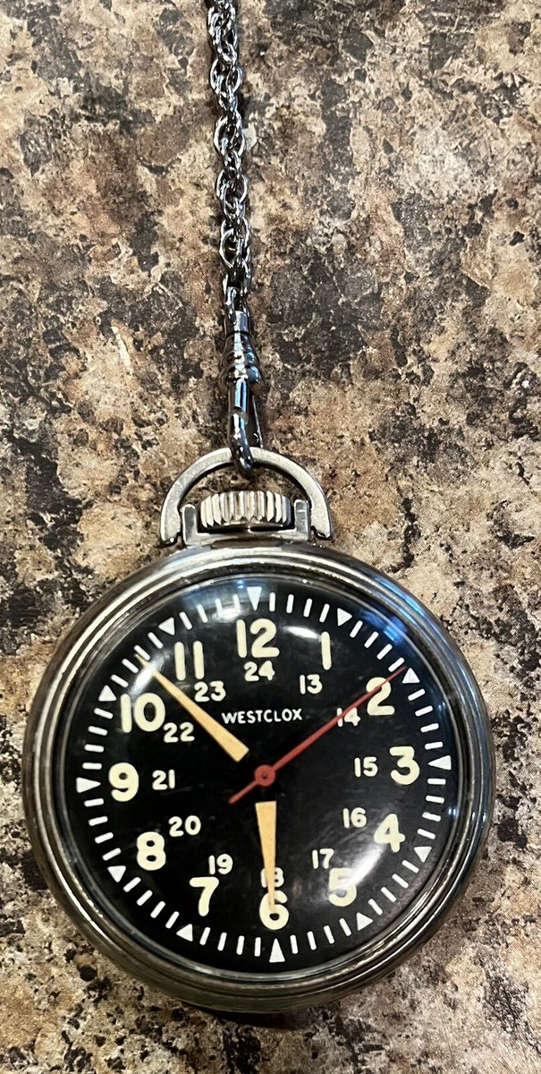 GRAIL 1950 Westclox Canada 24HR Pocket Watch/Chain Working Vtg
