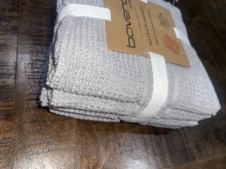 Baveno Home 100 Turkish Cotton FluffySoft 4 Pack Washcloths Grey 12 X