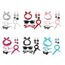 50 s Costume Accessories Set for Woman Polkas Dot Headband Cats Eye Glasses