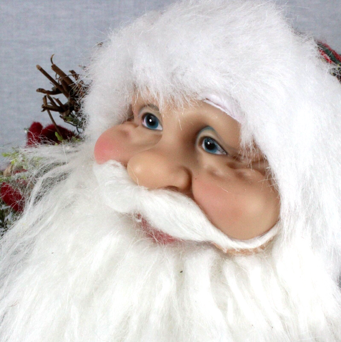 Santa Claus Figure 18 inch Plaid Coat Hat Knit Sweater Sack Lantern Christmas - Picture 11 of 12