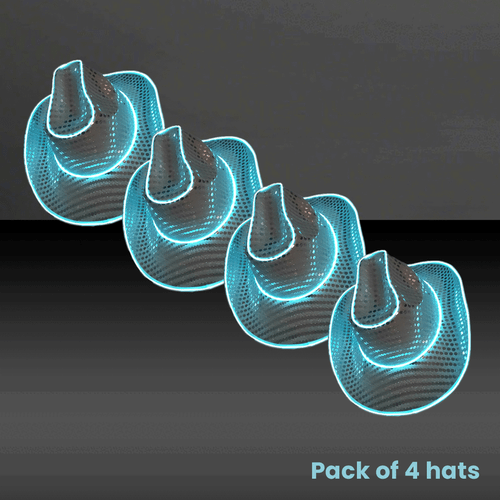 LED Flashing EL Wire Sequin Cowboy Party Hat Pack of 4 By Party Glowz - Picture 3 of 8