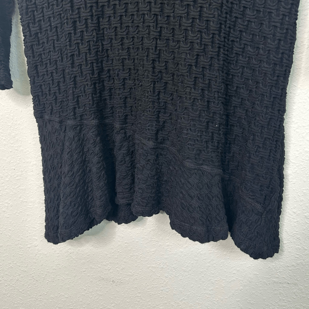 CMC Color Me Cotton Women’s Black Textured Stretch Tunic Minimalist Top Size L