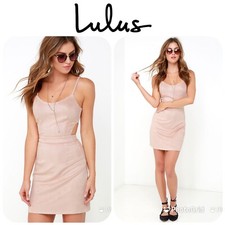 LULU’S Dress Women’s S Beige Faux Suede Lined Side Open EUC