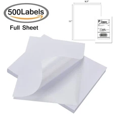 500 Full Sheet Blank Address Shipping Labels 8.5"X11" Self Adhesive Laser inkjet