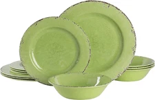 Gibson Home Mauna 12 Piece Green Melamine Dinnerware Set,Lime Green