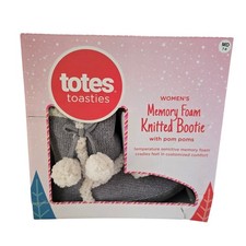 Totes Toasties Womens Memory Foam Knitted Bootie Slippers Grey Size M 7-8 NWT