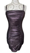 Windsor Shiny Purple Ruched Mini Dress with Spaghetti Straps Metallic Size Lg