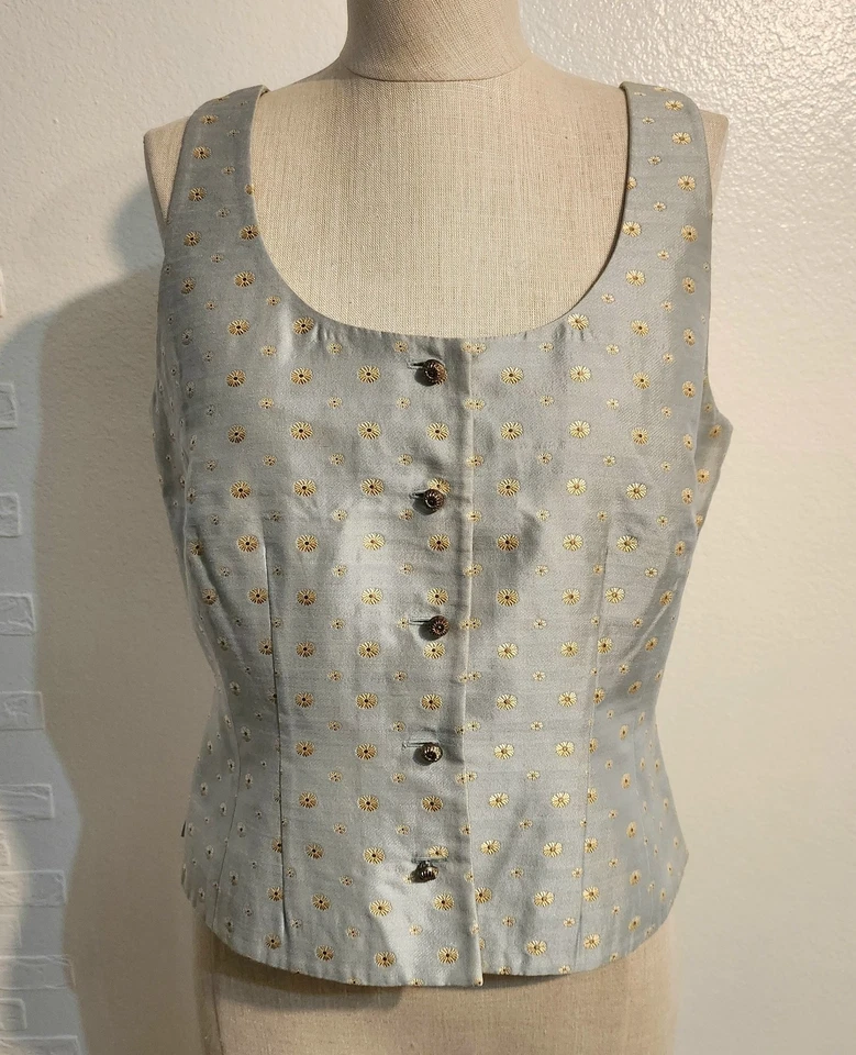 Blusa Top Corsé Botón Mezcla Seda Estampado Flor Azul Pastel Worth Talla 8 Foto 2 de 4