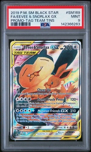 2019 SM Black Star Promo-Tag Team Tins: F/A Eevee & Snorlax Gx #SM169 PSA 9