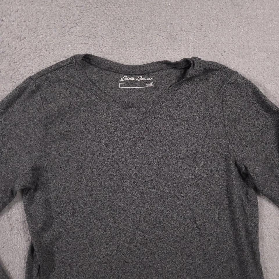 Camisa Eddie Bauer para mujer XL gris jaspeado manga larga cuello redondo algodón top suave Foto 3 de 4