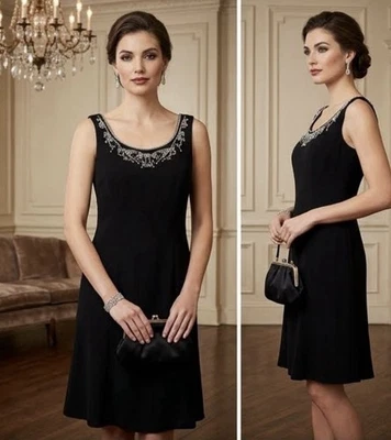 Jessica Howard Dress Women's Size 10 Petite Black Sleeveless Beaded Midi Elegant - Image 1 of 4
