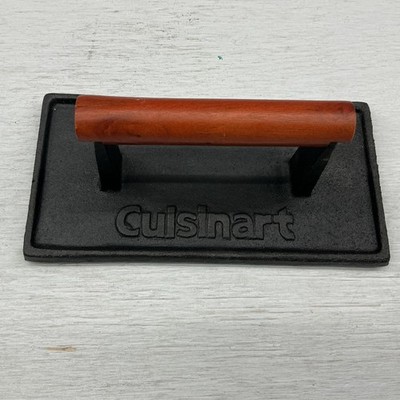 Cuisinart 9 Inch Cast Iron Grill Press Wood Handle Panini Burger Weight Black