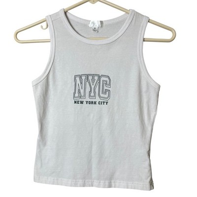 Orange Kiss White NYC Graphic Tank Medium Y2K Coquette Clean Girl Aesthetic Tee